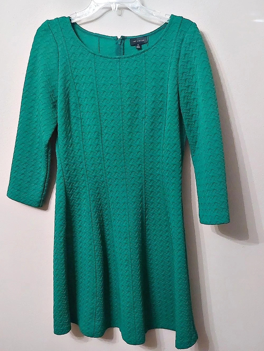The Limited Textured Long Sleeve Mini Dress in Green Like New